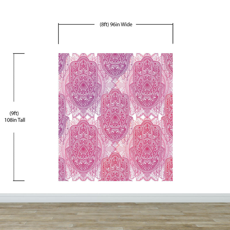 Large Floral Mandala Wall Art Wallpaper. Pink and Purple Ornament Design Peel and Stick Wall Mural.