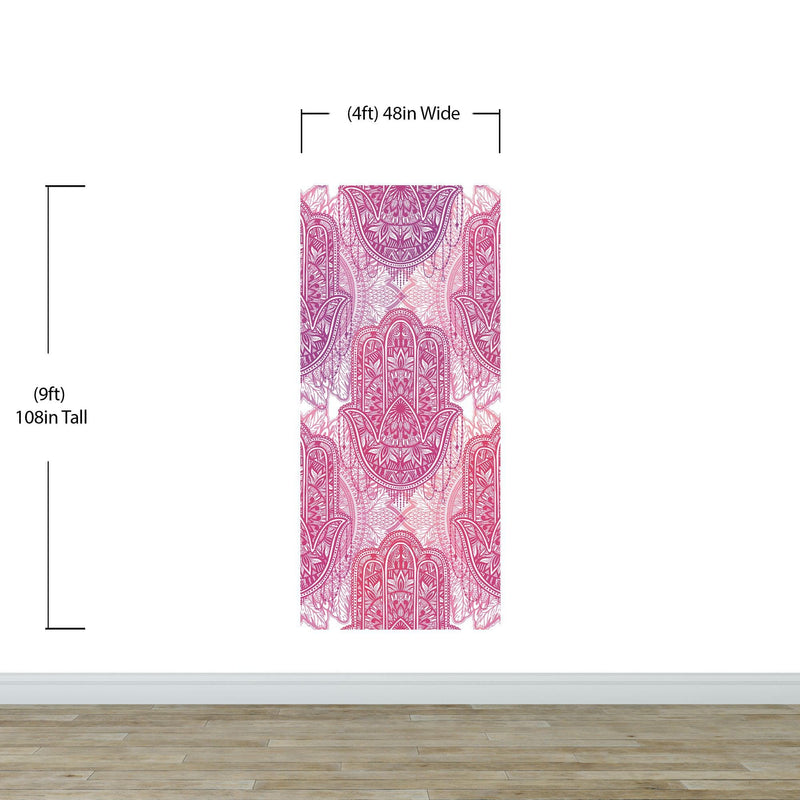 Large Floral Mandala Wall Art Wallpaper. Pink and Purple Ornament Design Peel and Stick Wall Mural.