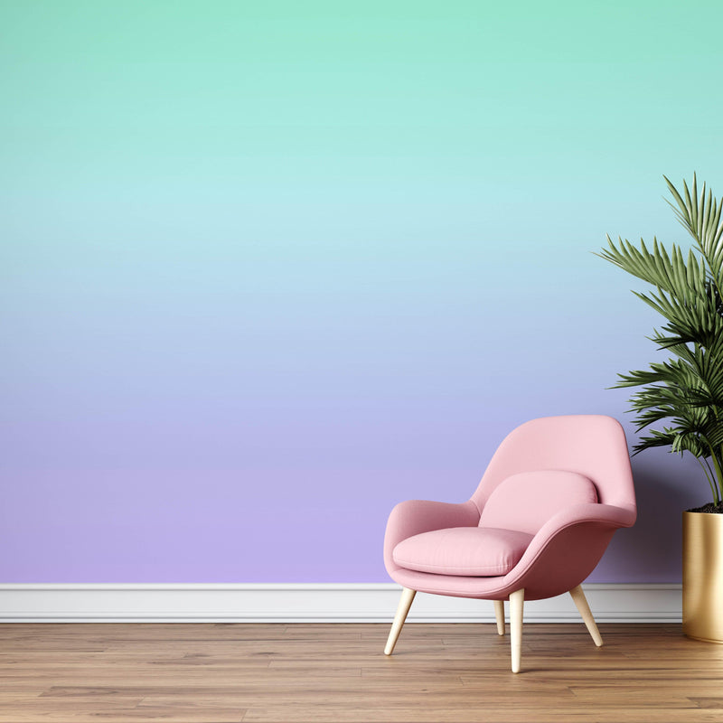 Pastel Color Wall Mural. Turquoise to Plum Purple Gradient Color Blend Design Wallpaper.