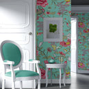 Mint Color Flower Pattern Wall Mural. Tropical Botanical Floral Peel and Stick Wallpaper.