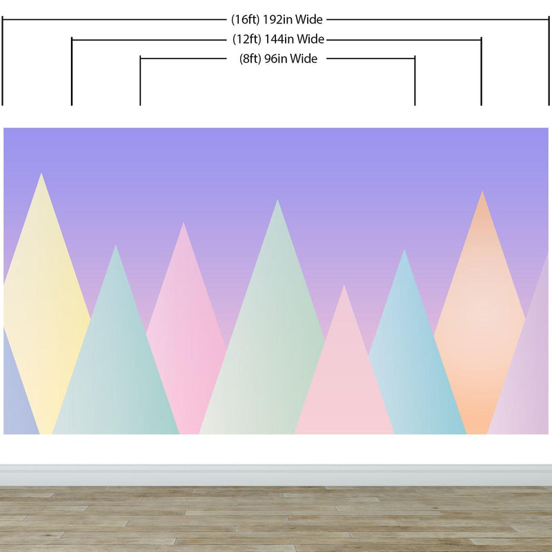 Geometric Triangular Mountain Wall Mural. Pastel Color Peel and Stick Wallpaper.