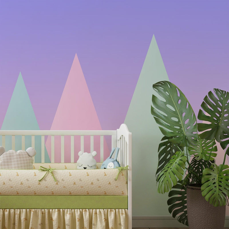 Geometric Triangular Mountain Wall Mural. Pastel Color Peel and Stick Wallpaper.