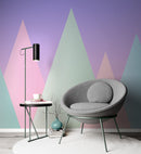 Geometric Triangular Mountain Wall Mural. Pastel Color Peel and Stick Wallpaper.
