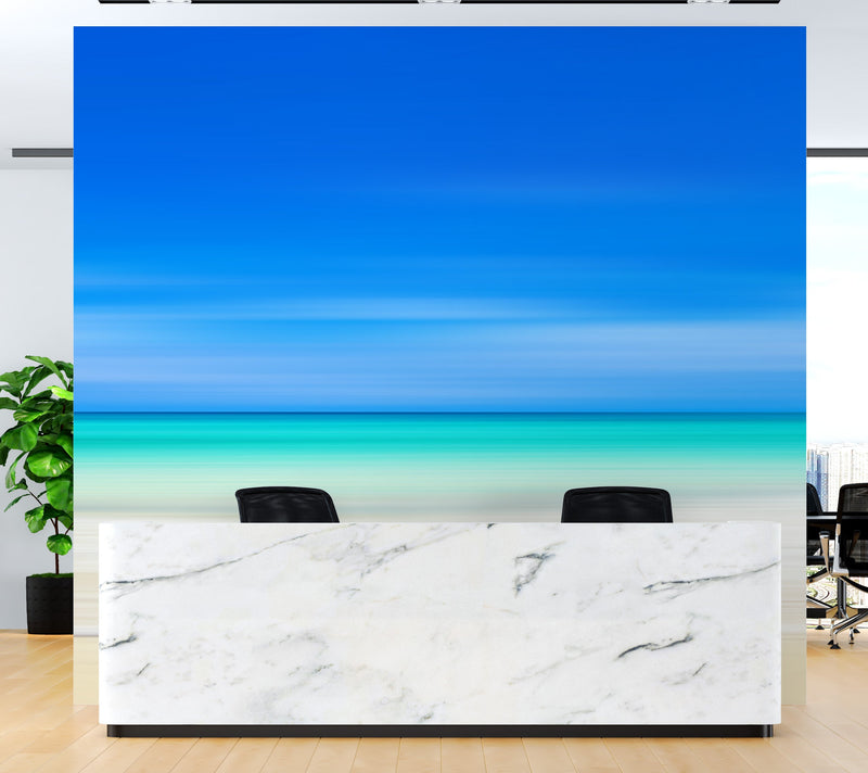 Tropical Beach Wall Mural. Abstract Blur View of Coastline Peel and Stick Wallpaper.