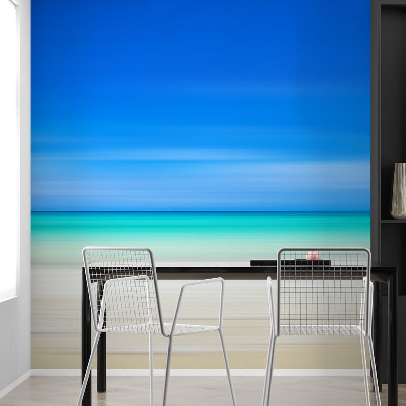 Tropical Beach Wall Mural. Abstract Blur View of Coastline Peel and Stick Wallpaper.