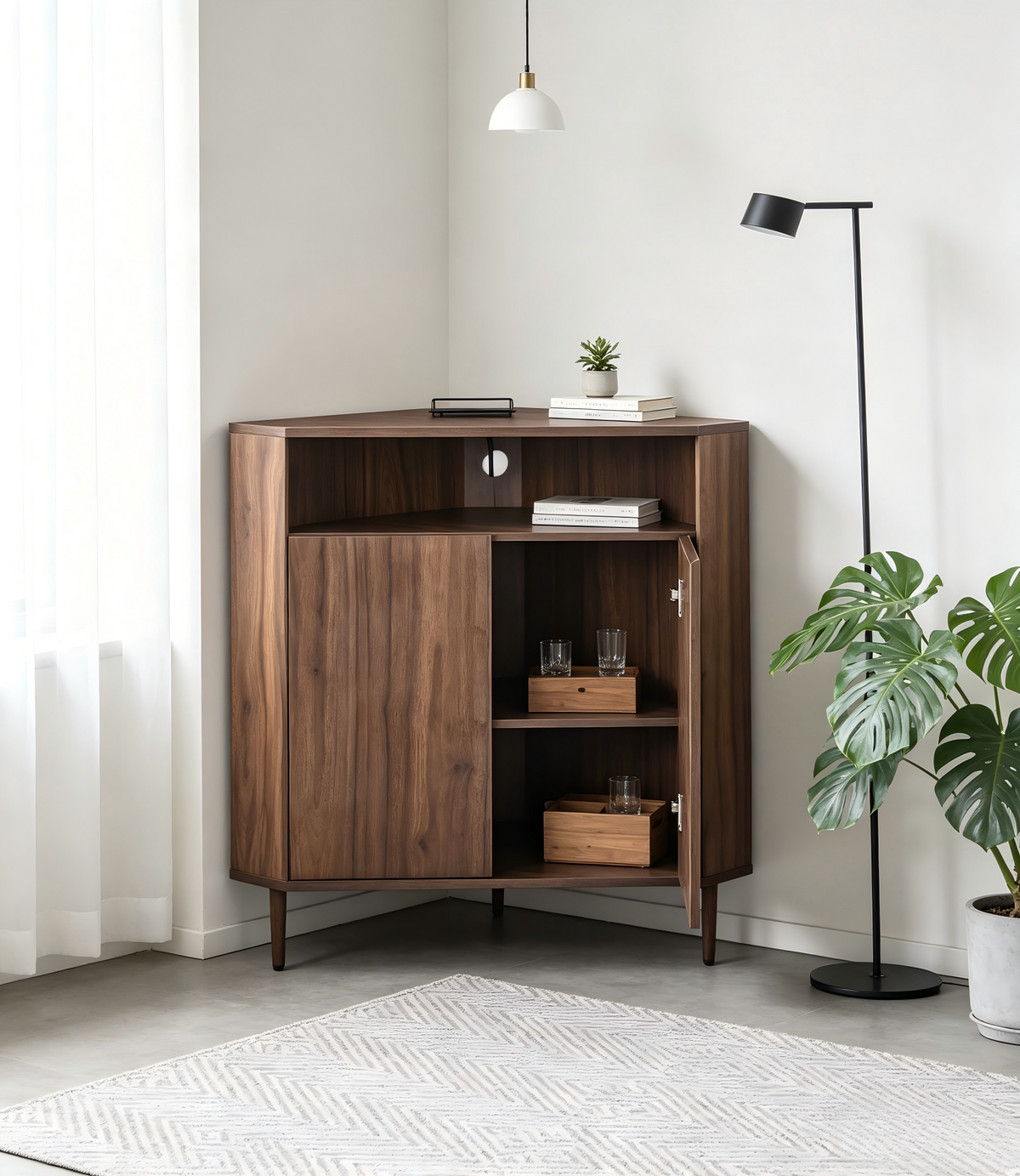 Modern Narrow Wooden Corner Storage Cabinet, photo 9 of 10