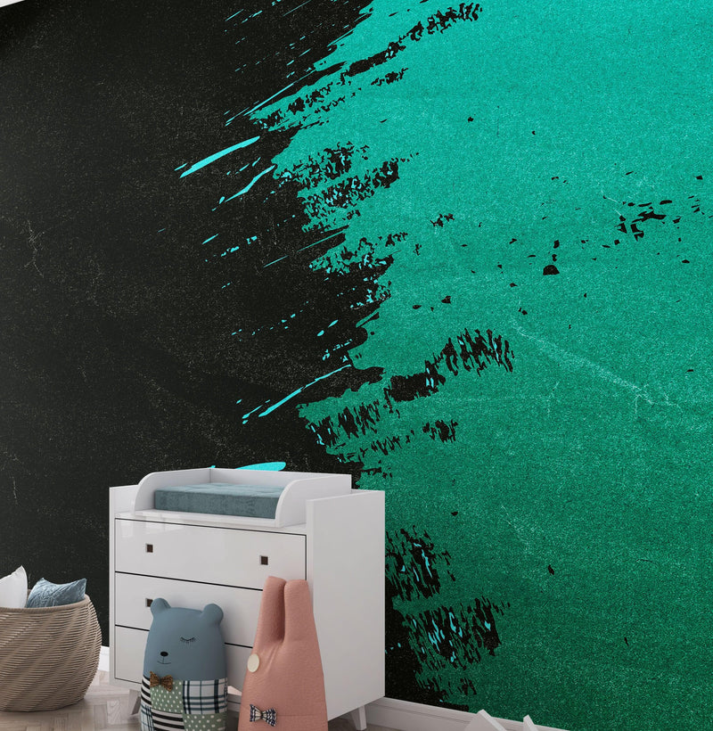 Paint Splash Wall Mural. Emerald Green Brush Stroke Peel and Stick Wallpaper.