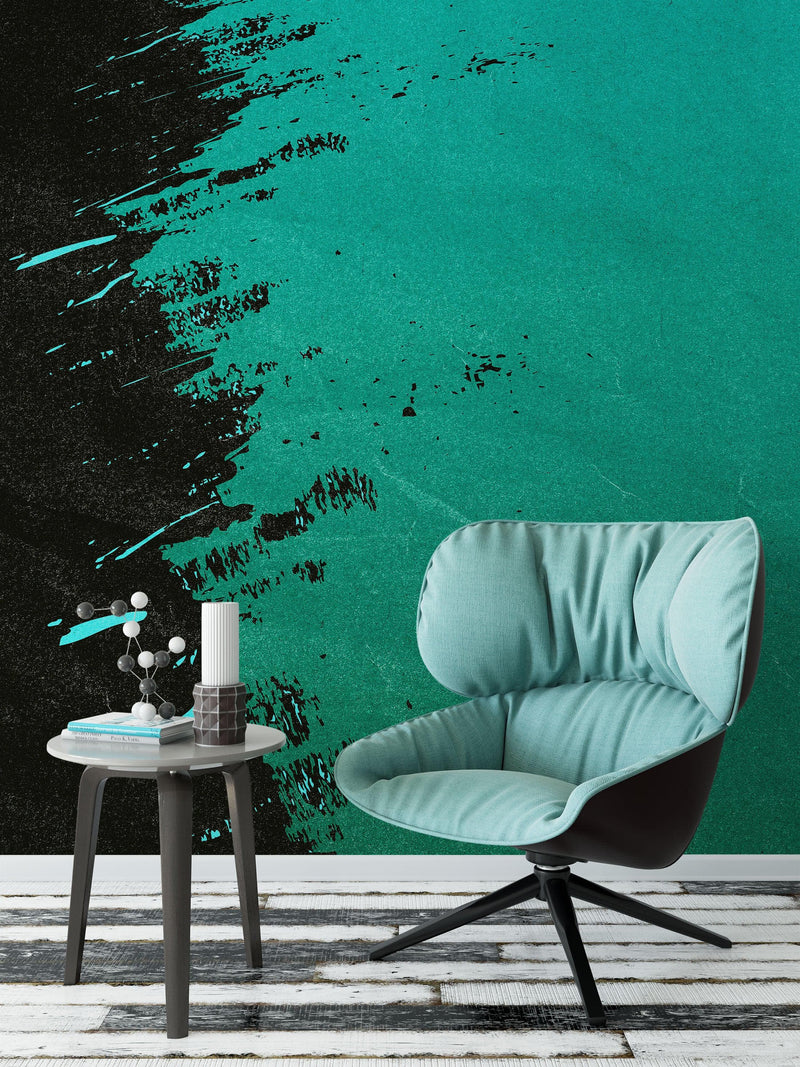 Paint Splash Wall Mural. Emerald Green Brush Stroke Peel and Stick Wallpaper.