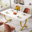 63" Dining Table, Modern Kitchen Table with Faux Marble Table Top