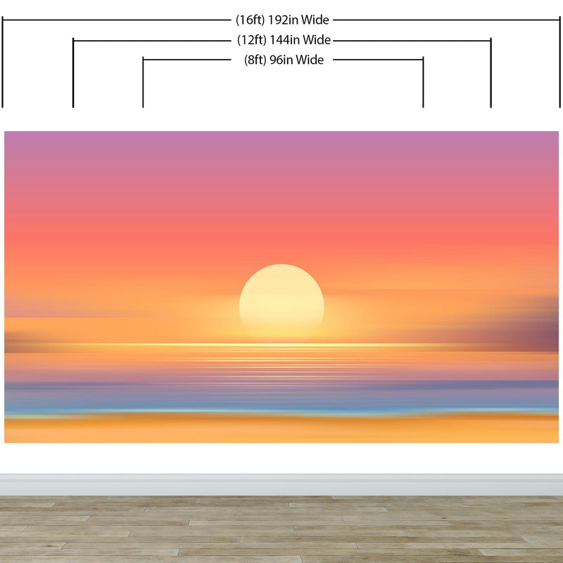 Orange Sunset Over Beach Wall Mural. Blurred Abstract Sunset Over Coastline.