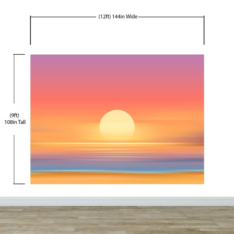 Orange Sunset Over Beach Wall Mural. Blurred Abstract Sunset Over Coastline.