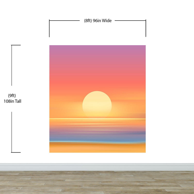 Orange Sunset Over Beach Wall Mural. Blurred Abstract Sunset Over Coastline.