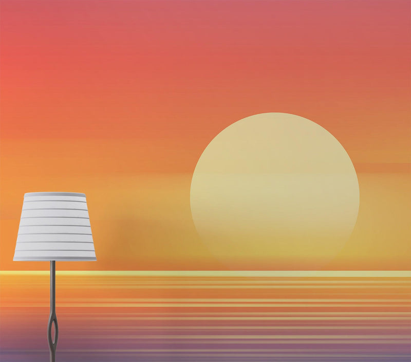 Orange Sunset Over Beach Wall Mural. Blurred Abstract Sunset Over Coastline.