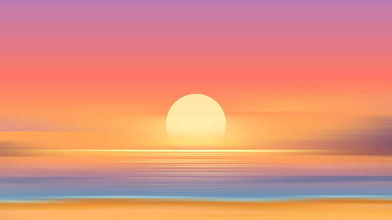 Orange Sunset Over Beach Wall Mural. Blurred Abstract Sunset Over Coastline.