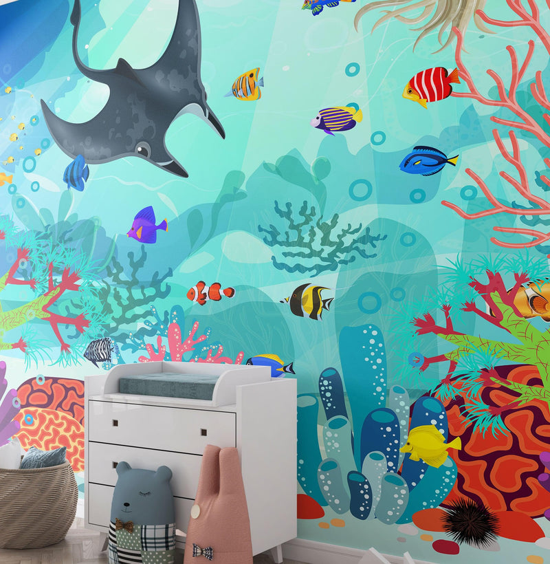 Aquarium Underwater Marine Sea Life Wall Mural.