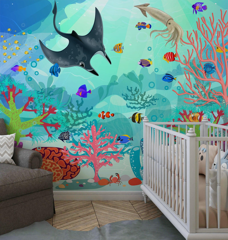 Aquarium Underwater Marine Sea Life Wall Mural.