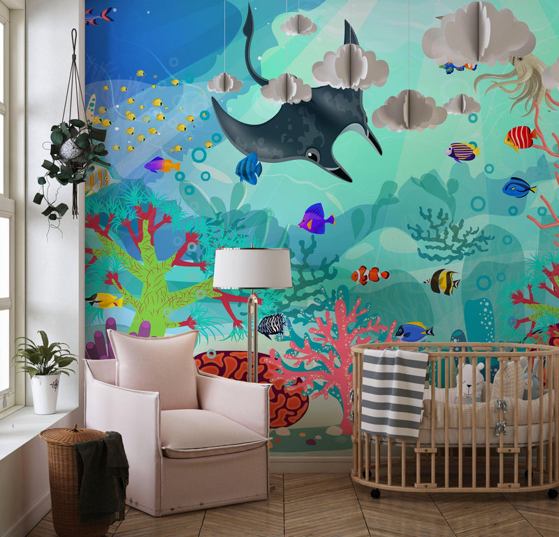 Aquarium Underwater Marine Sea Life Wall Mural.