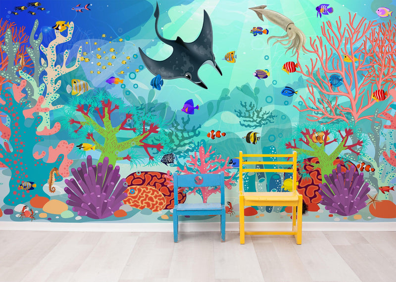 Aquarium Underwater Marine Sea Life Wall Mural.