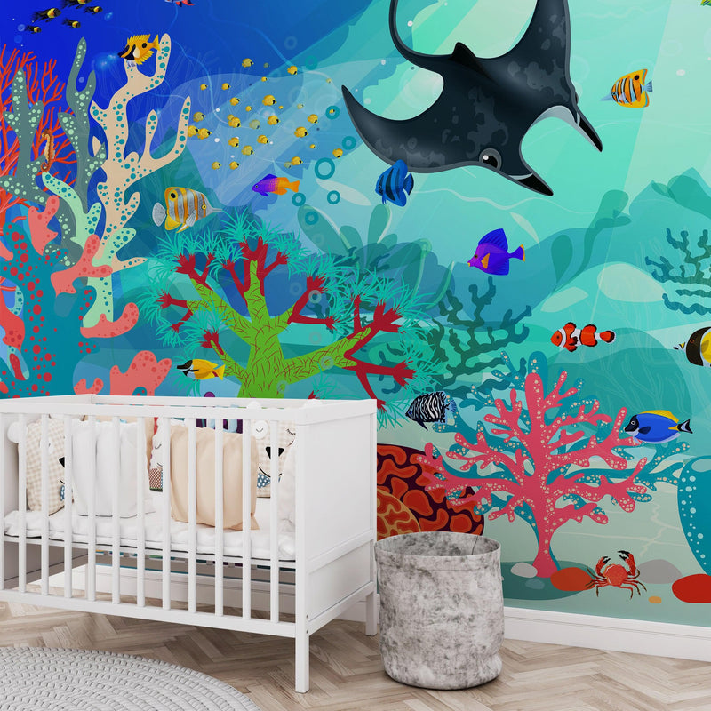 Aquarium Underwater Marine Sea Life Wall Mural.