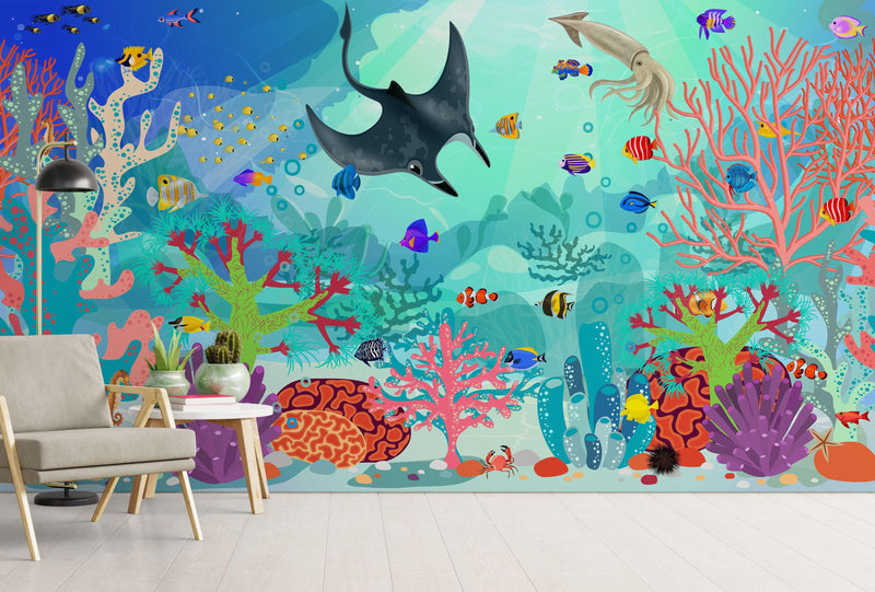 Aquarium Underwater Marine Sea Life Wall Mural.