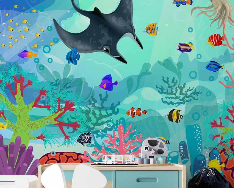 Aquarium Underwater Marine Sea Life Wall Mural.