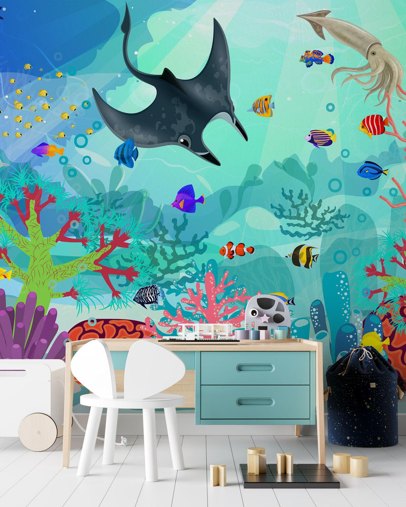 Aquarium Underwater Marine Sea Life Wall Mural.