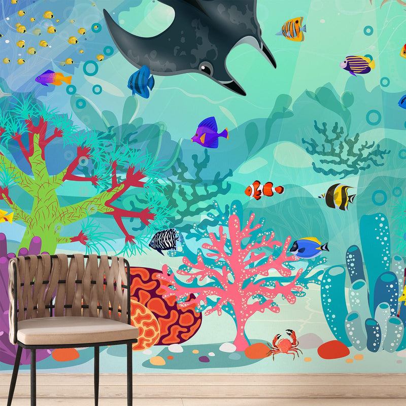 Aquarium Underwater Marine Sea Life Wall Mural.