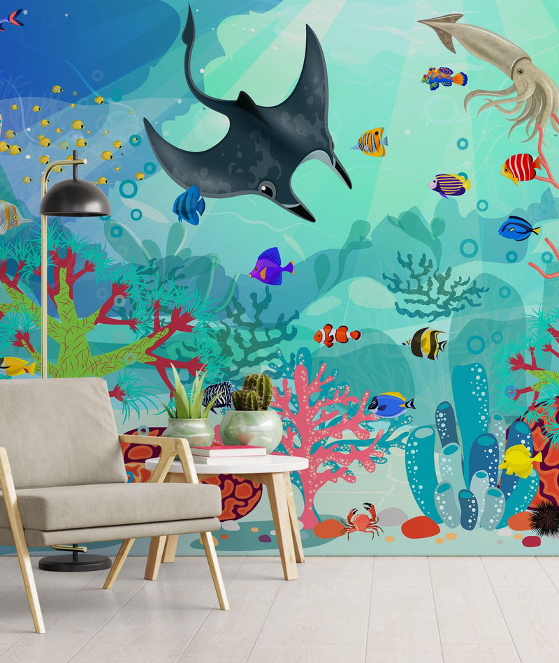 Aquarium Underwater Marine Sea Life Wall Mural.