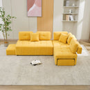 91.73" L-shaped Sofa Sectional Sofa Couch with 2 Stools and 2 Lumbar Pillows for Living Room, Yellow