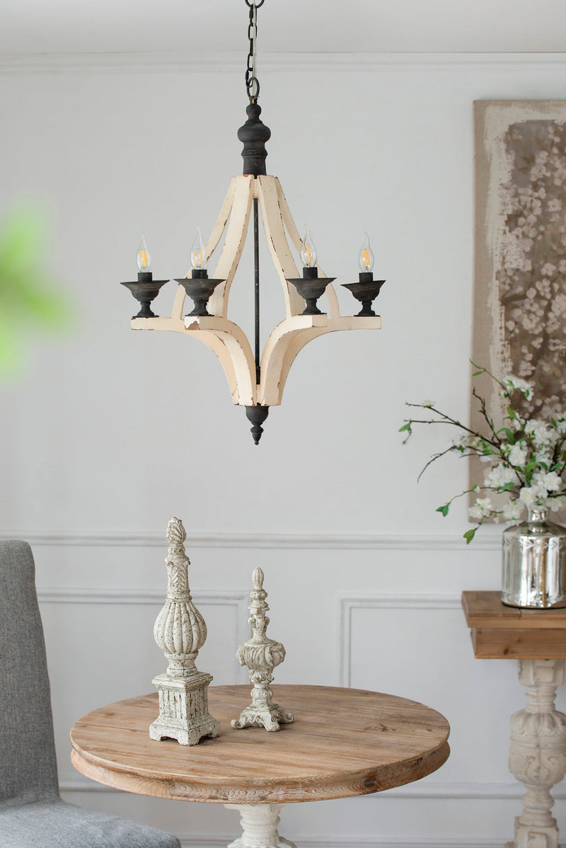 6 - Light Wood Chandelier, Hanging Light Fixture with Adjustable Chain for Kitchen Dining Room Foyer Entryway, Bulb Not Included