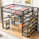 Full Size Loft Bed With Staircase, Built In Desk And Shelves And Sleeping Surface - Black by HouseOfZazla