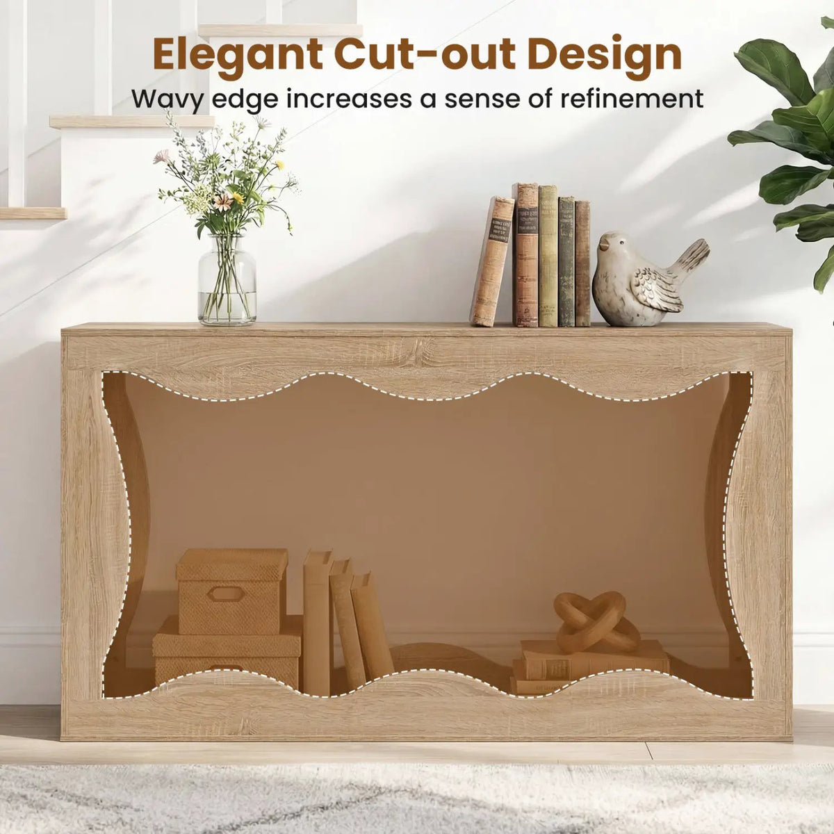 63 Inch Console Table 2-Tier Narrow Entryway Table with Wavy Edge Storage Shelf, photo 15 of 16