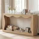 63 Inch Console Table 2-Tier Narrow Entryway Table with Wavy Edge Storage Shelf by DirectDeals