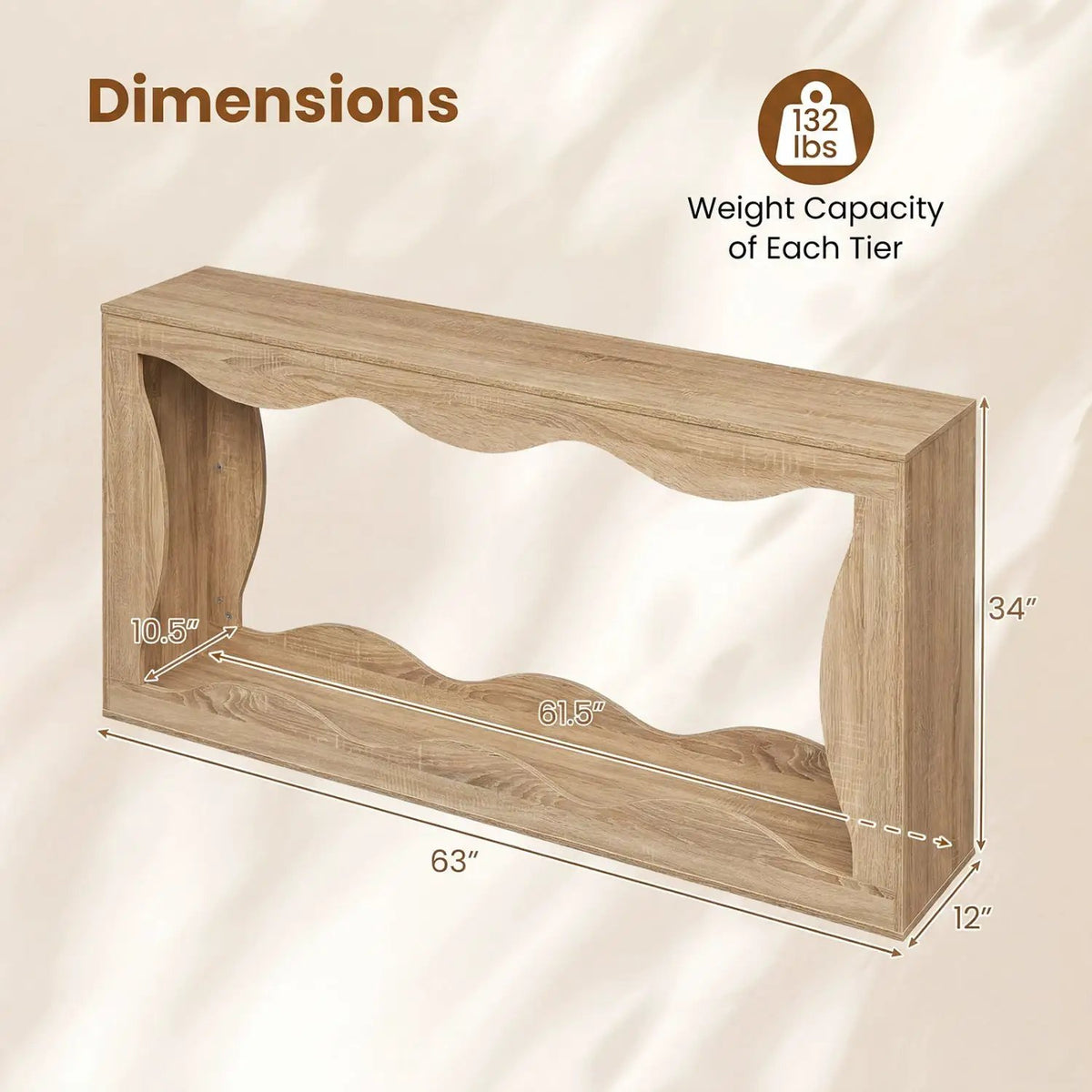 63 Inch Console Table 2-Tier Narrow Entryway Table with Wavy Edge Storage Shelf, photo 12 of 16