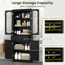 63 Inch Tall Bathroom Storage Cabinet with 2 Glass Doors and Adjustable Shelves Drawer by DirectDeals