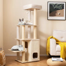 63 Inch Tall Wooden Cat Tree with 2-Story Condo and Plush Padded Top Perch-Natural by LJGDeals