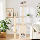63 Inch Tall Wooden Cat Tree with 2-Story Condo and Plush Padded Top Perch-Natural by LJGDeals