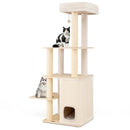 63 Inch Tall Wooden Cat Tree with 2-Story Condo and Plush Padded Top Perch-Natural by LJGDeals