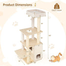 63 Inch Tall Wooden Cat Tree with 2-Story Condo and Plush Padded Top Perch-Natural by LJGDeals