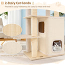 63 Inch Tall Wooden Cat Tree with 2-Story Condo and Plush Padded Top Perch-Natural