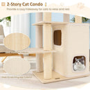 63 Inch Tall Wooden Cat Tree with 2-Story Condo and Plush Padded Top Perch-Natural by LJGDeals