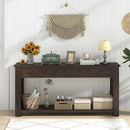 63 Inches Farmhouse Entryway Table with 4 Storage Drawers and Open Shelf-Espresso by LJGDeals