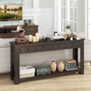 63 Inches Farmhouse Entryway Table with 4 Storage Drawers and Open Shelf-Espresso by LJGDeals