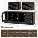 63 Inches Media Console Table with 3 Drawers and 2 Glass Shelves-Black