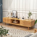 63 Inches Mid Century Modern Bamboo TV Stand with Sliding Doors-Natural by DirectDeals