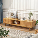 63 Inches Mid Century Modern Bamboo TV Stand with Sliding Doors-Natural by LJGDeals