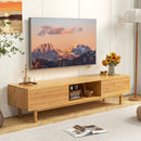 63 Inches Mid Century Modern Bamboo TV Stand with Sliding Doors-Natural by LJGDeals