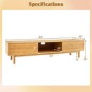 63 Inches Mid Century Modern Bamboo TV Stand with Sliding Doors-Natural by LJGDeals
