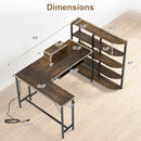 63" U-Shaped Computer Desk with Power Outlets & Bookshelf