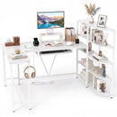 63" U-Shaped Computer Desk with Power Outlets & Bookshelf